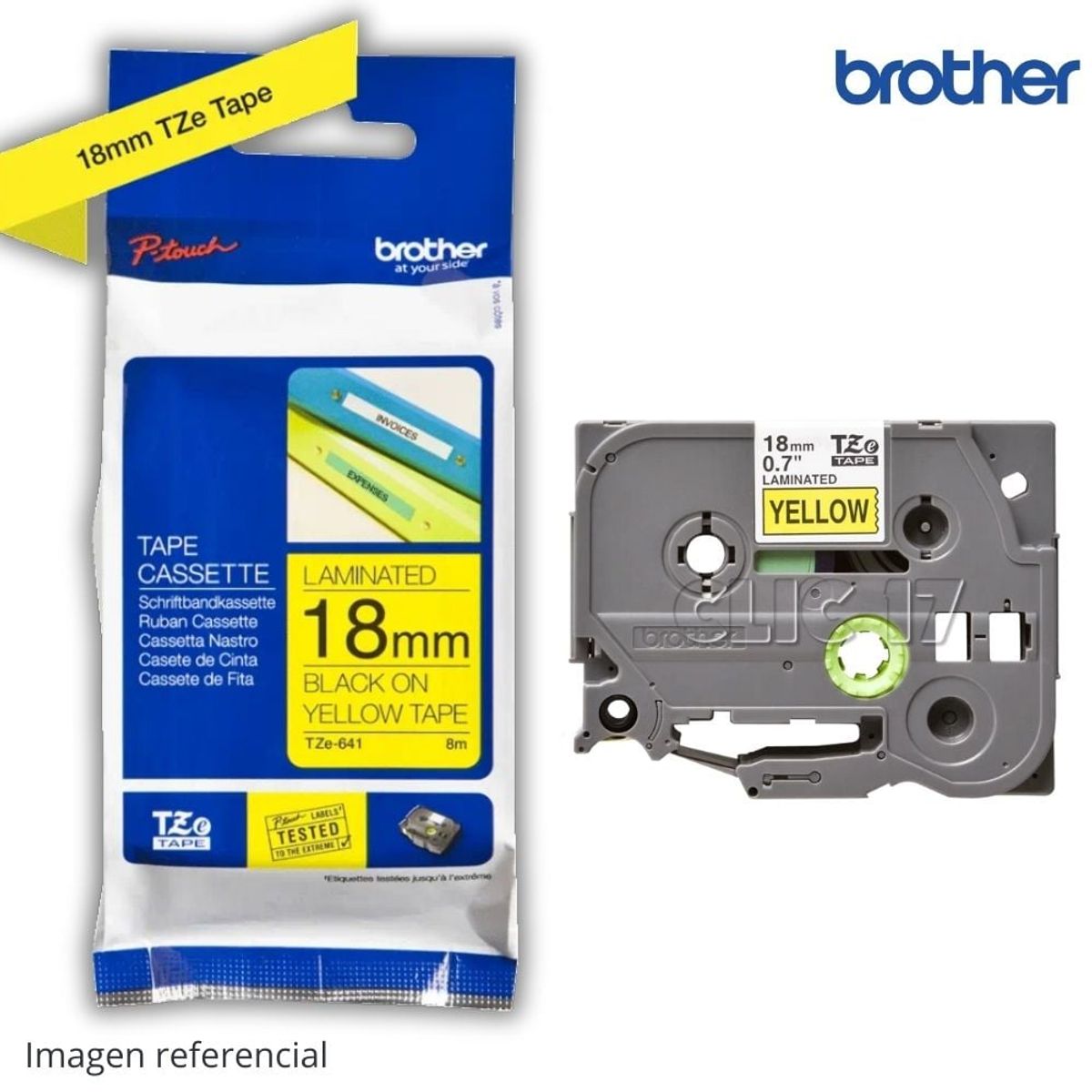 BROTHER - Cinta Brother TZE-641 Negro Sobre Amarillo 18mm