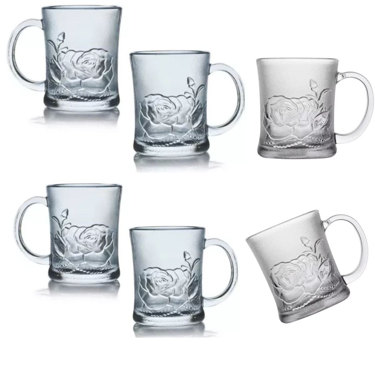 GENERICO - juego x6  tazas de rosa- vidrio