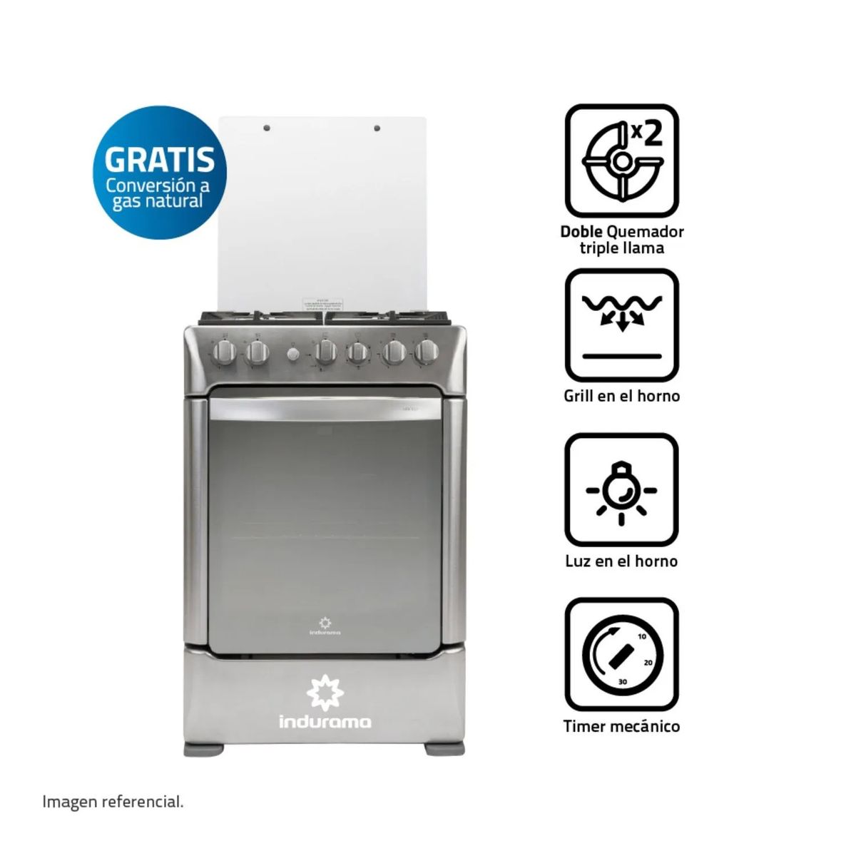 INDURAMA - Cocina Indurama a Gas 4 Hornillas Vercelli Zafiro Croma