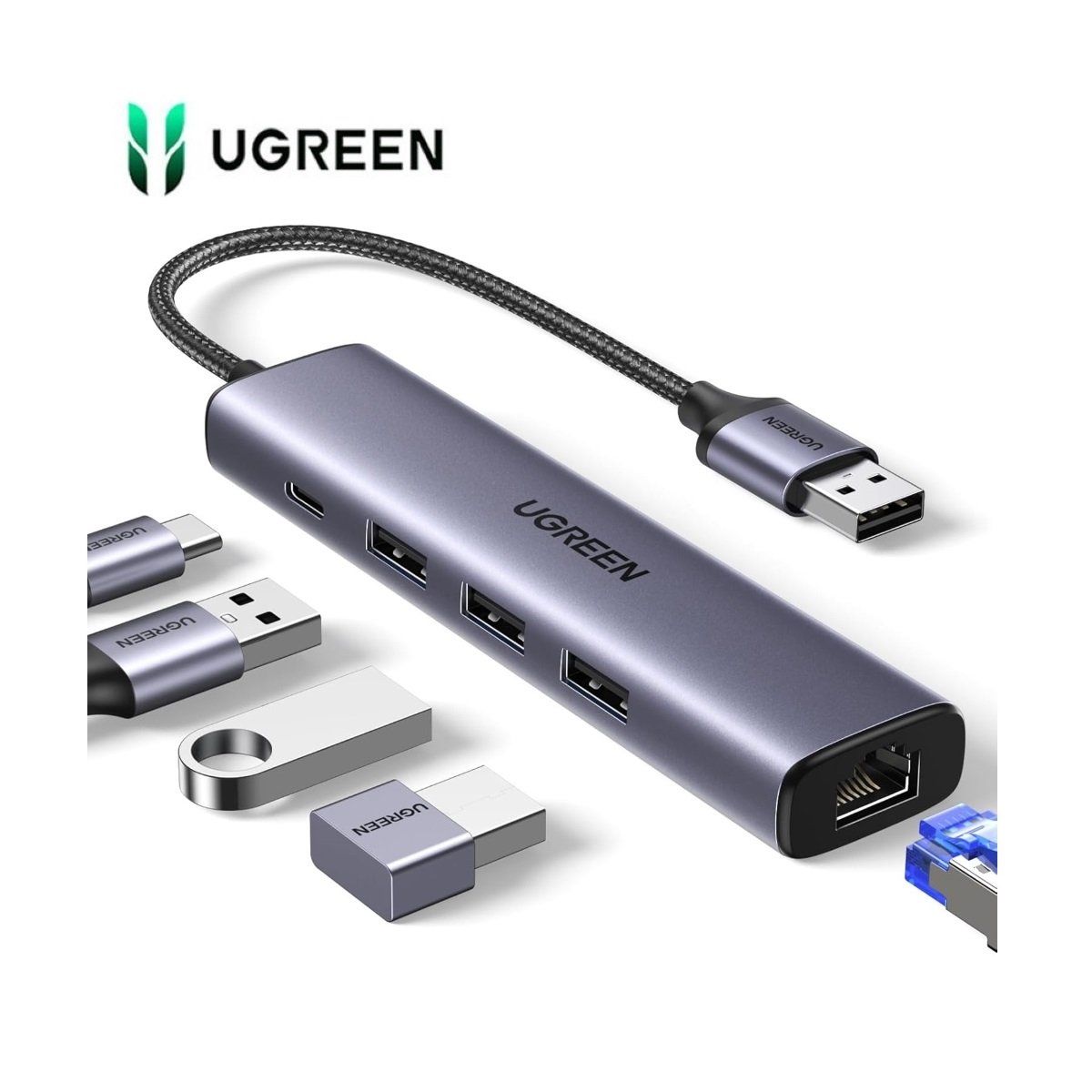 UGREEN - Adaptador HUB 5 en 1 USB3.0 RJ45 UGREEN