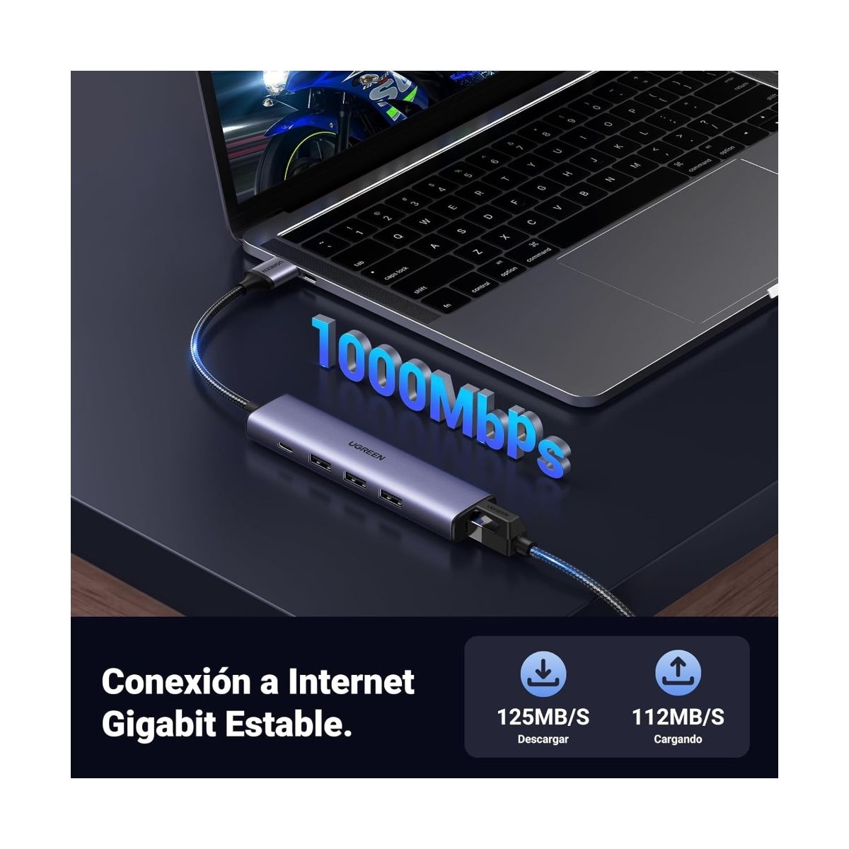 UGREEN - Adaptador HUB 5 en 1 USB3.0 RJ45 UGREEN