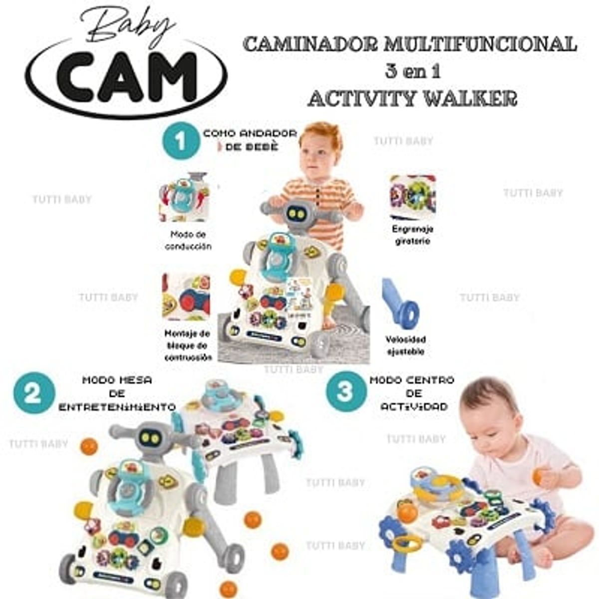 GENERICO - ANDADOR CAMINADOR MULTIFUNCIONAL 3 EN 1 - GRIS