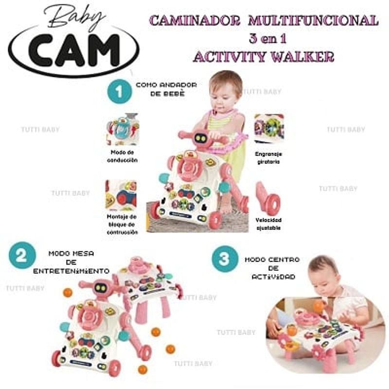 GENERICO - ANDADOR CAMINADOR MULTIFUNCIONAL 3 EN 1 - ROSADO