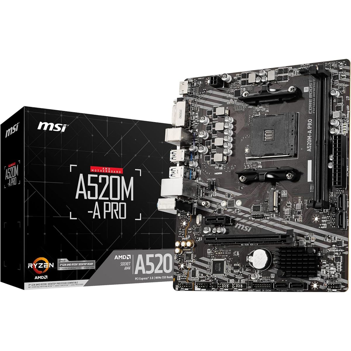 MSI - Motherboard MSI A520M PRO AMD A520 Socket AMD AM4 mATX