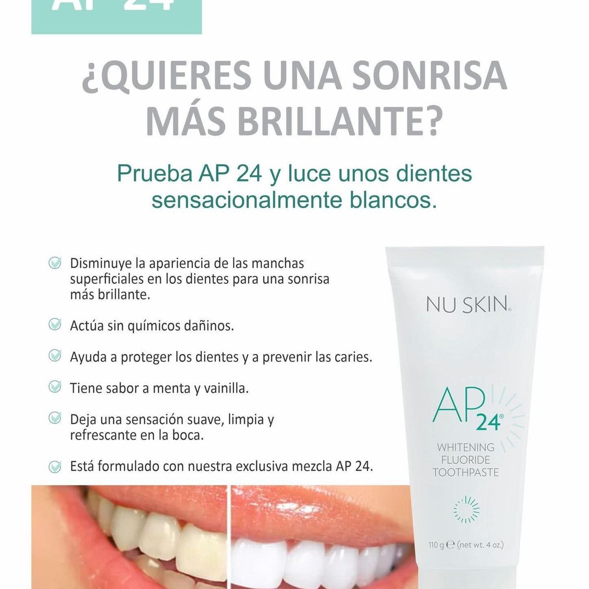 NU SKIN - PASTA DENTAL AP24 BLANQUEADOR - DESMANCHADOR PARA UNA SONRISA DESLUMBRANTE