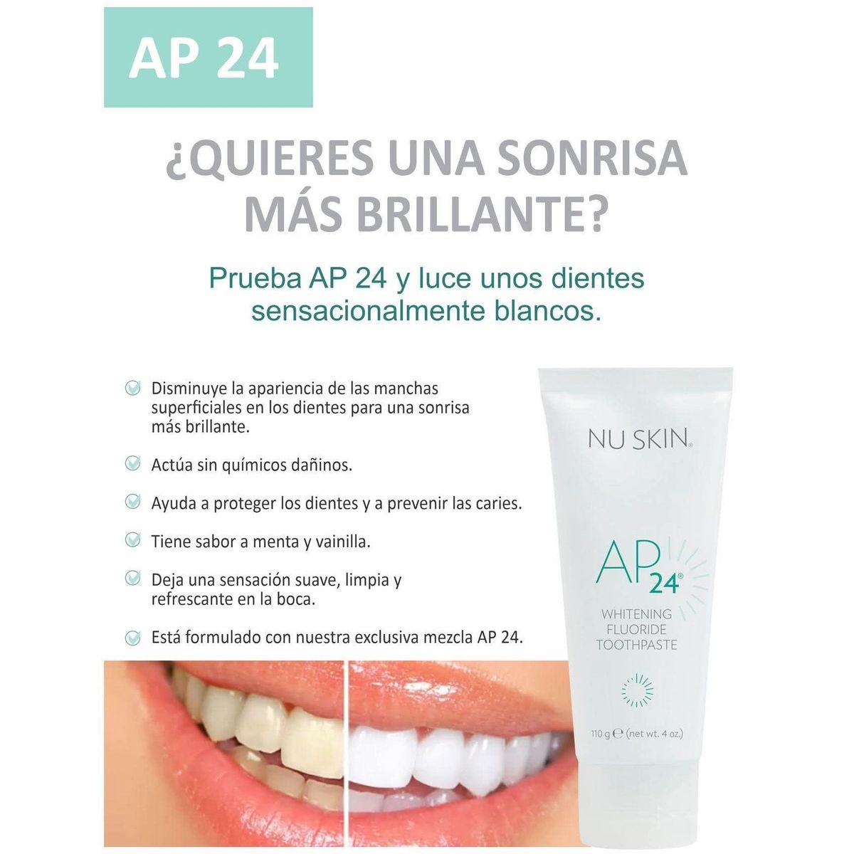 NU SKIN - PASTA DENTAL AP24 BLANQUEADOR - DESMANCHADOR PARA UNA SONRISA DESLUMBRANTE