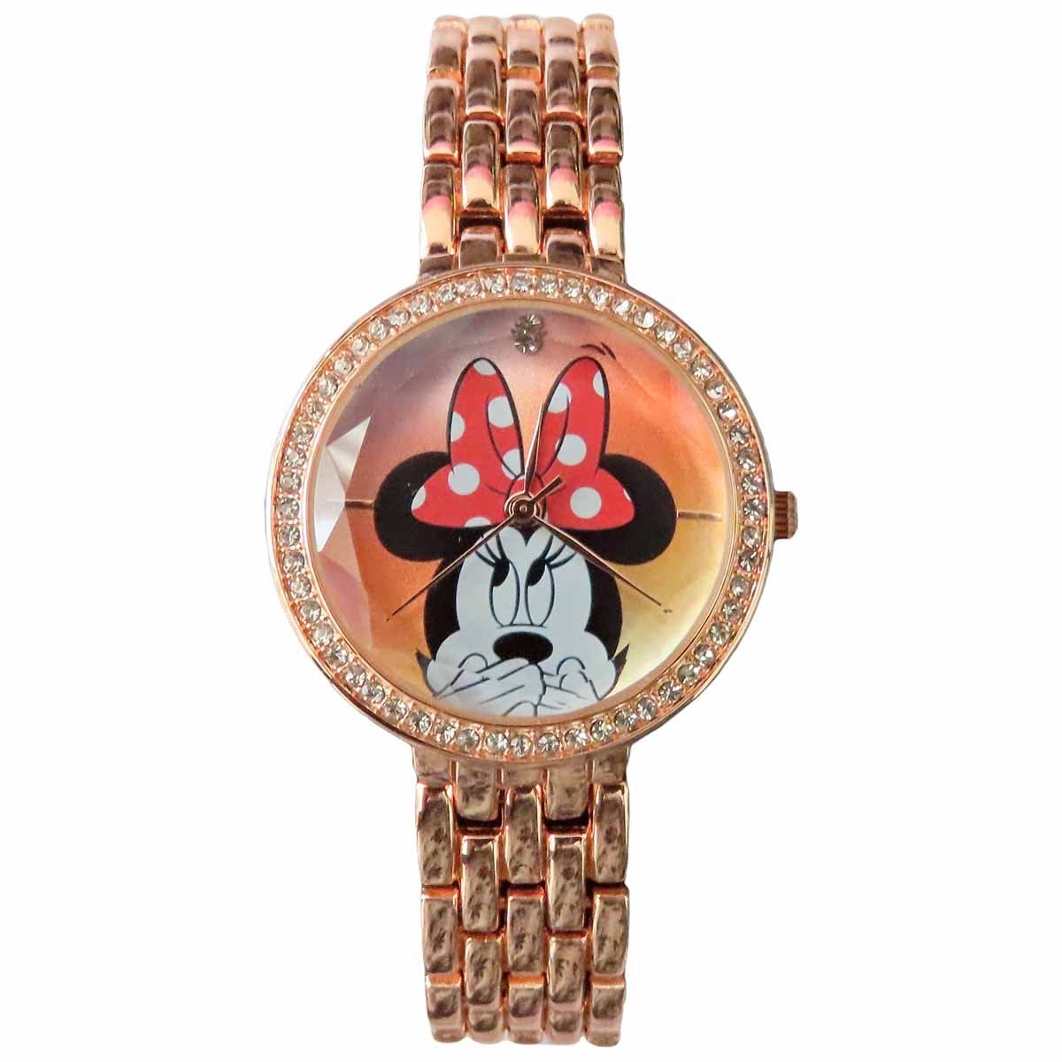 DISNEY - Reloj Mujer Disney Minnie Mouse Analógico Piedras Acero - Oro Rosa