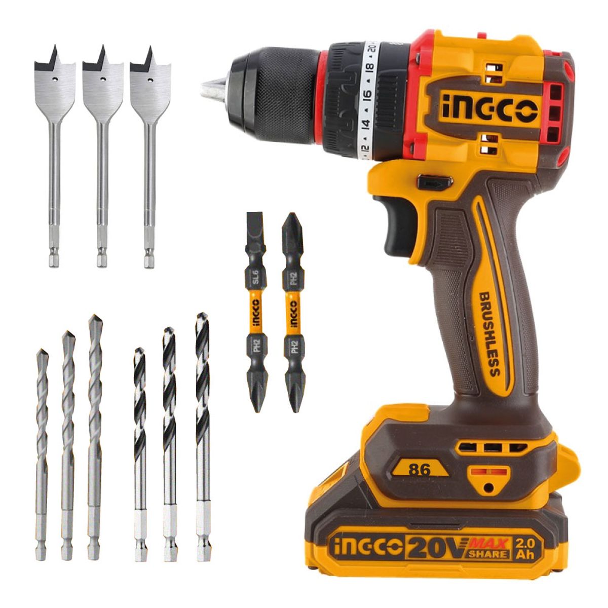 INGCO TOOLS - PERCUTOR BRUSHLESS INGCO 20V 86NM + BATERÍAS + ACCESORIOS CIDLI20868