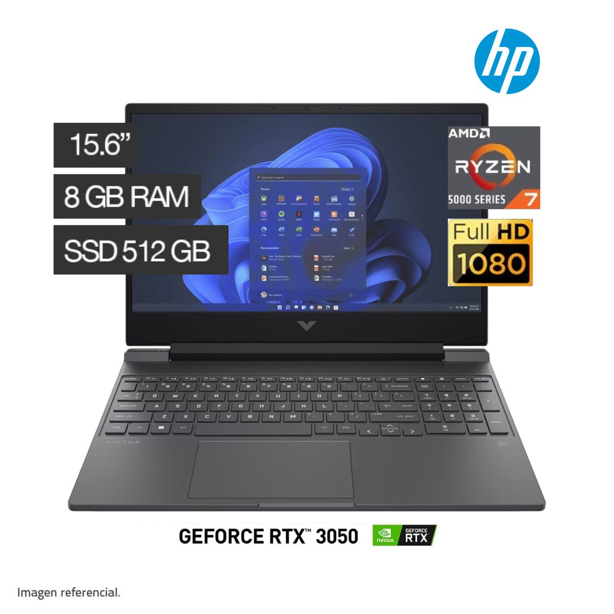 HP - LAPTOP HP VICTUS GAMING RYZEN 7 8GB RAM 512GB RTX 3050 4GB 15.6" FHD 15-FB0126LA (827G7LA#ABM)