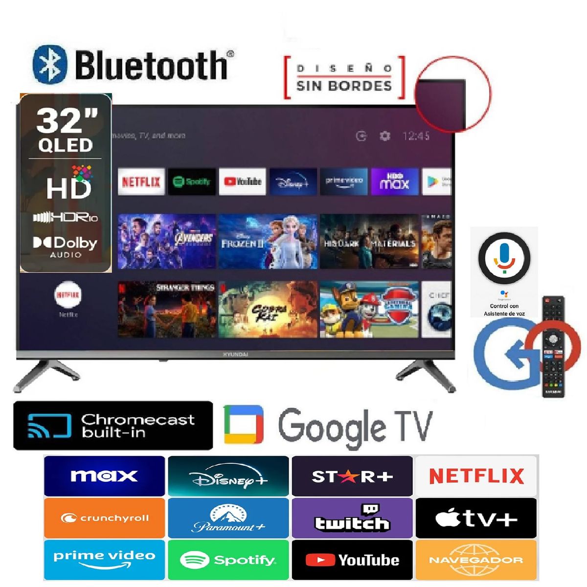 HYUNDAI - Led Smart 32 Pulgadas Control de voz HYLED3259QG Google TV