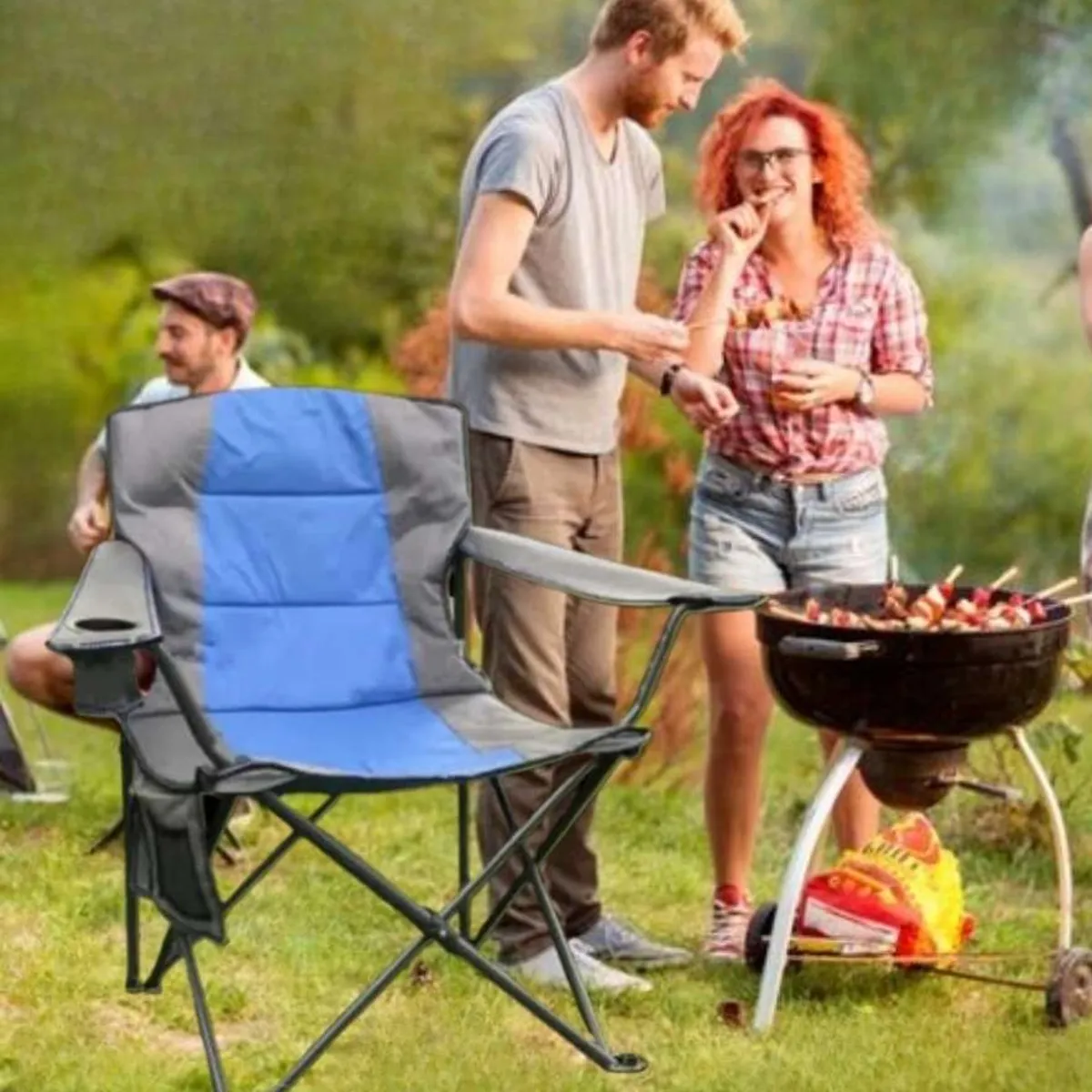 GENERICO - SILLA PLEGABLE PORTÁTIL TERRAZA PLAYA CAMPING JARDIN ACOLCHADO GRANDE ULTRALIGERO PREMIUM AZUL