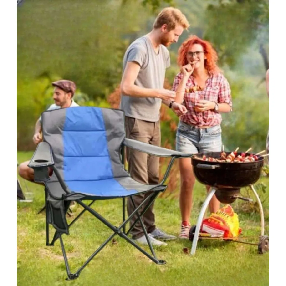 GENERICO - SILLA PLEGABLE PORTÁTIL TERRAZA PLAYA CAMPING JARDIN ACOLCHADO GRANDE ULTRALIGERO PREMIUM AZUL