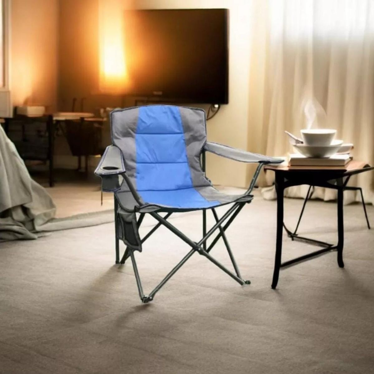 GENERICO - SILLA PLEGABLE PORTÁTIL TERRAZA PLAYA CAMPING JARDIN ACOLCHADO GRANDE ULTRALIGERO PREMIUM AZUL