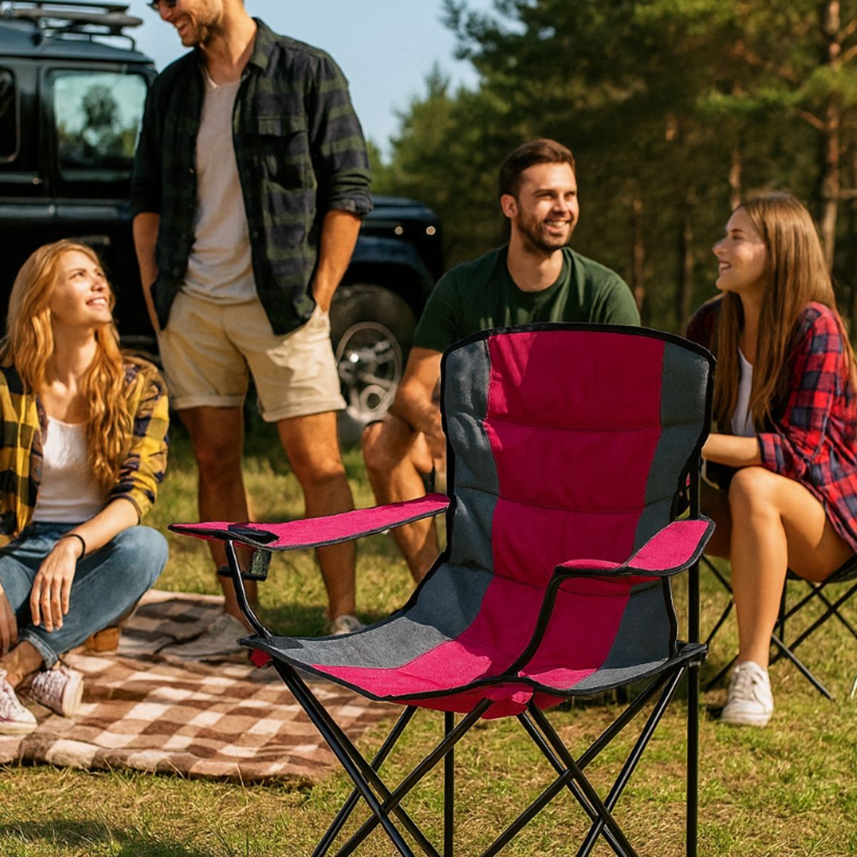 GENERICO - SILLA PLEGABLE PORTÁTIL TERRAZA PLAYA CAMPING JARDIN ACOLCHADO GRANDE ULTRALIGERO PREMIUM GUINDA