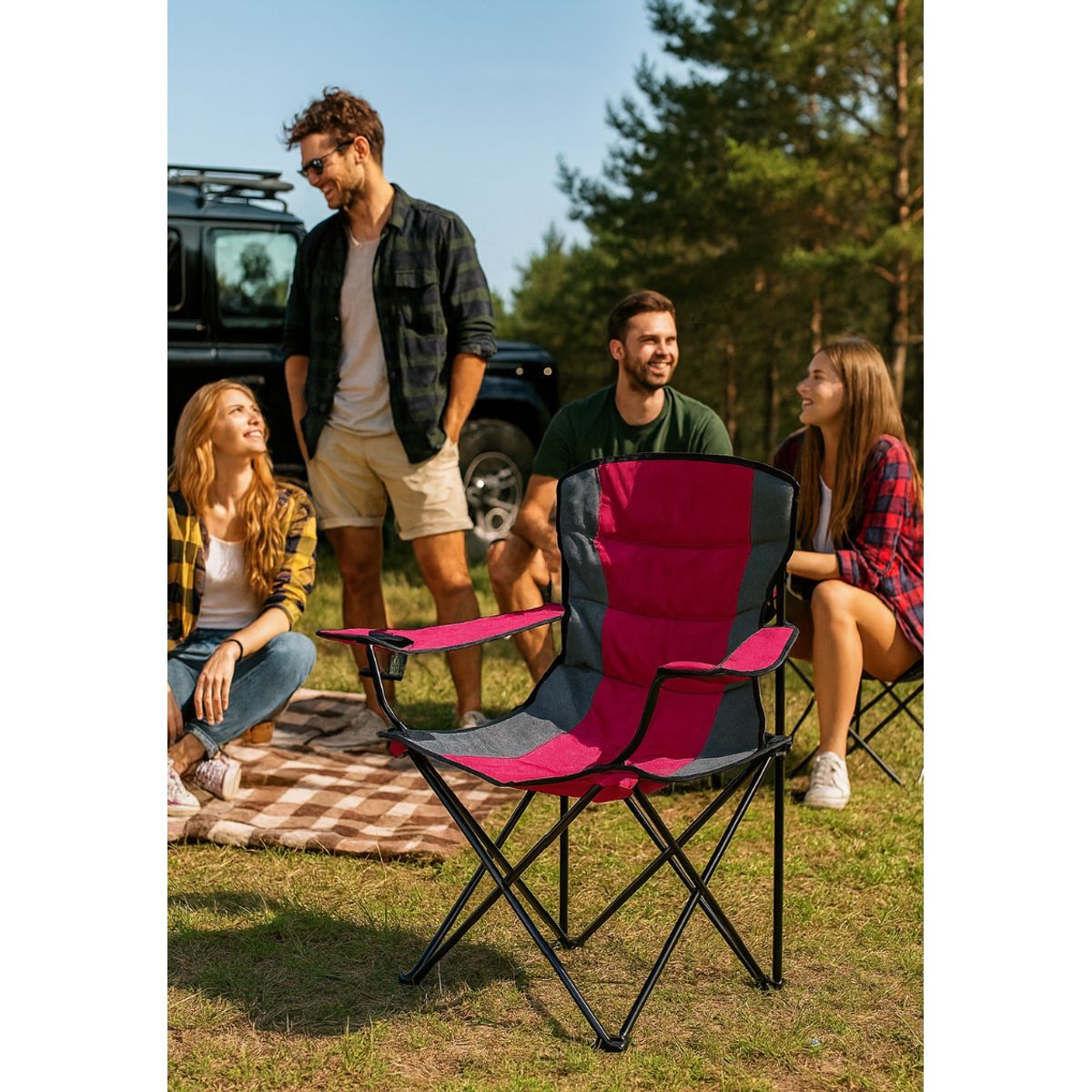 GENERICO - SILLA PLEGABLE PORTÁTIL TERRAZA PLAYA CAMPING JARDIN ACOLCHADO GRANDE ULTRALIGERO PREMIUM GUINDA