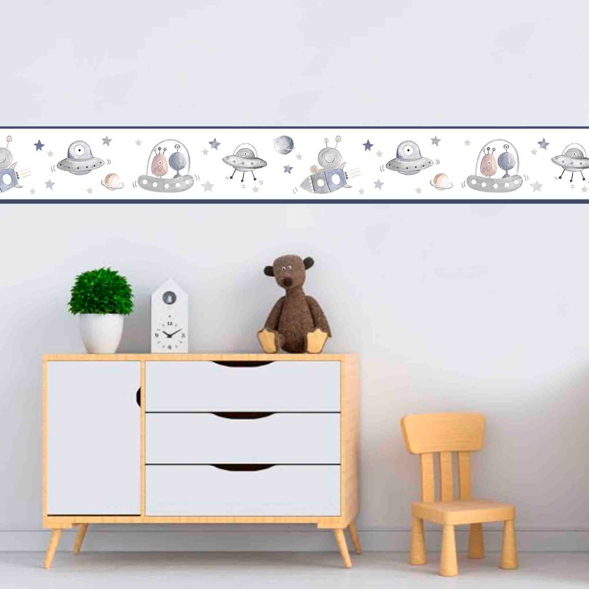 GENERICO - Cenefa Infantil Autoadhesiva para niños – Marcianos y estrellas – 5.92 mts