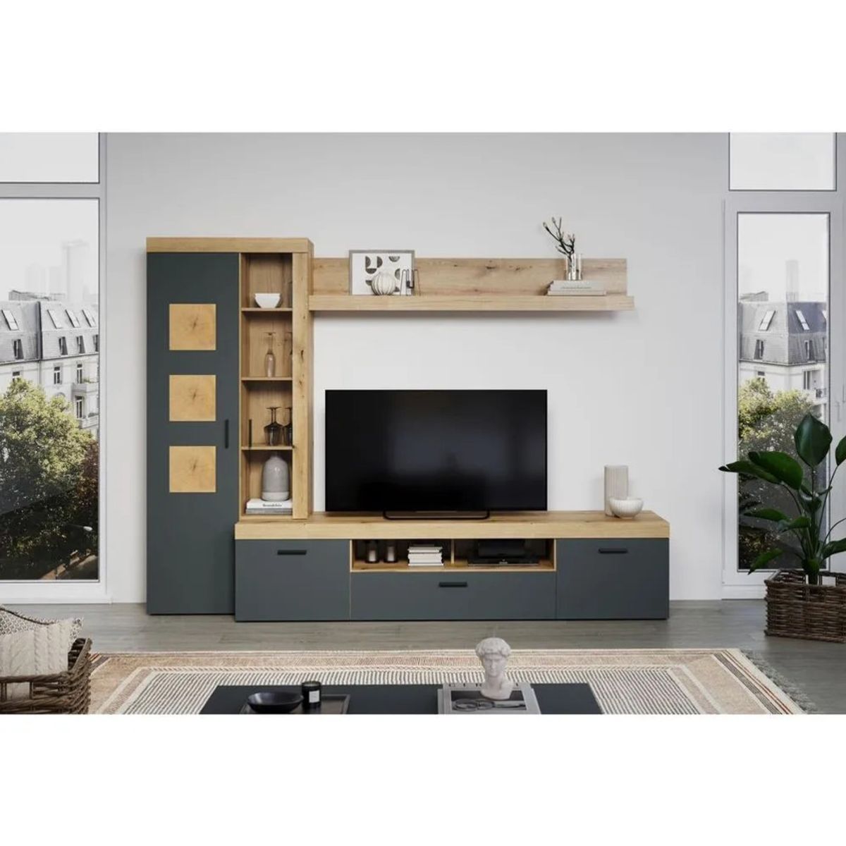 TU MESITA - Centro de Entretenimiento Moderno Tyler color GrisDuna TU MESITA