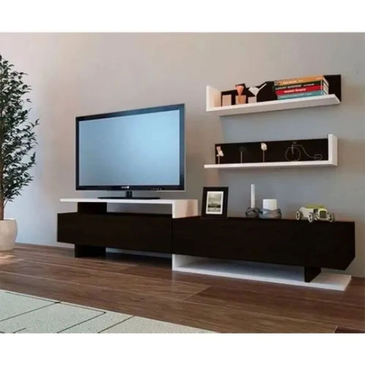 TU MESITA - Centro de Entretenimiento Premium Zeta Color Negro con 2 Repisas