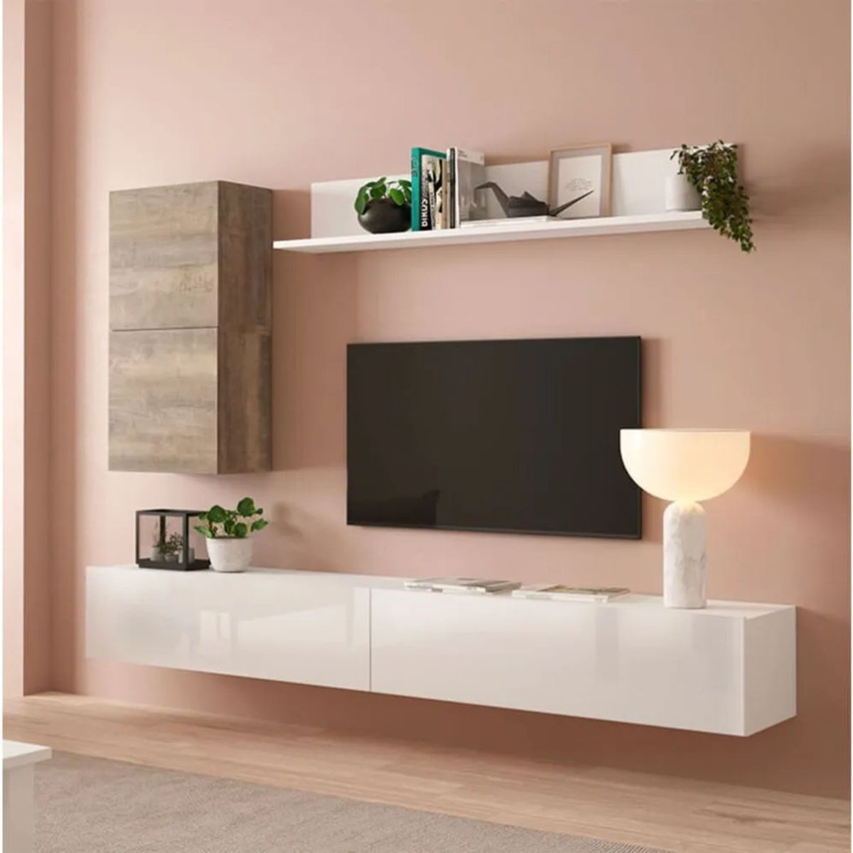 TU MESITA - Juego de Muebles para TV flotantes Trenner BlancoMarrón TU MESITA