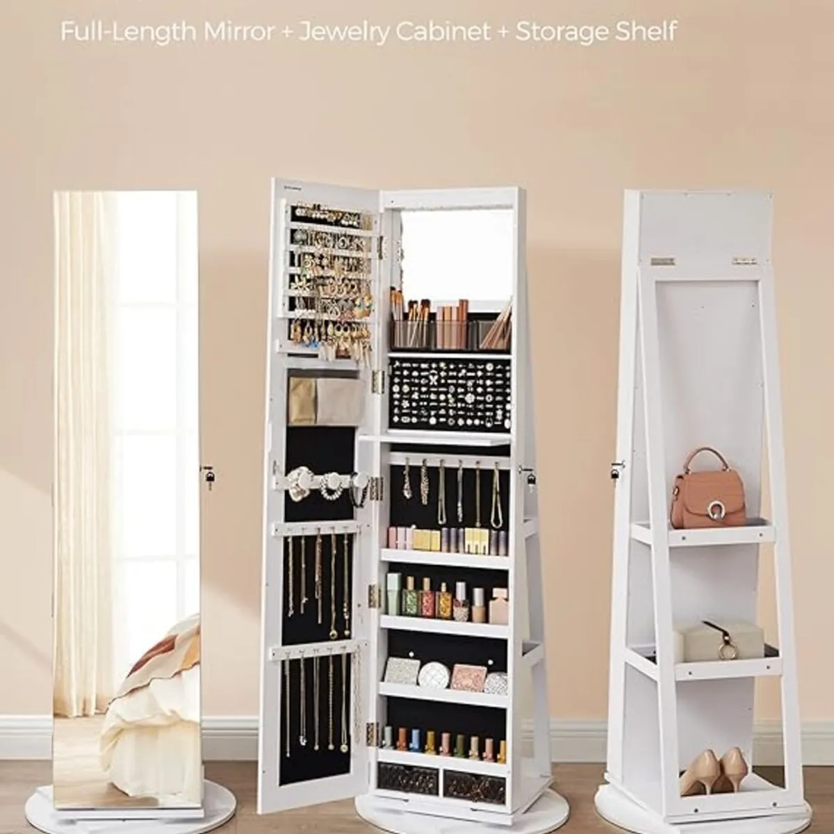 TU MESITA - ESPEJO GIRATORIO CON ORGANIZADOR DE JOYAS ROMINA BLANCO TU MESITA