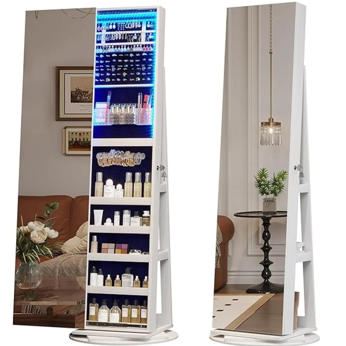 TU MESITA - ESPEJO GIRATORIO CON ORGANIZADOR DE JOYAS SAKIA BLANCO TU MESITA