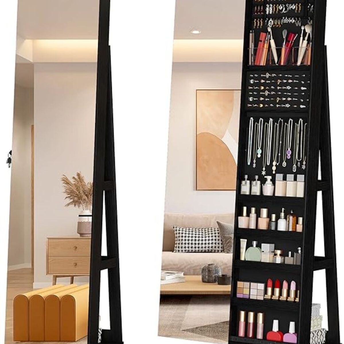 TU MESITA - ESPEJO GIRATORIO CON ORGANIZADOR DE JOYAS SAKIA NEGRO TU MESITA