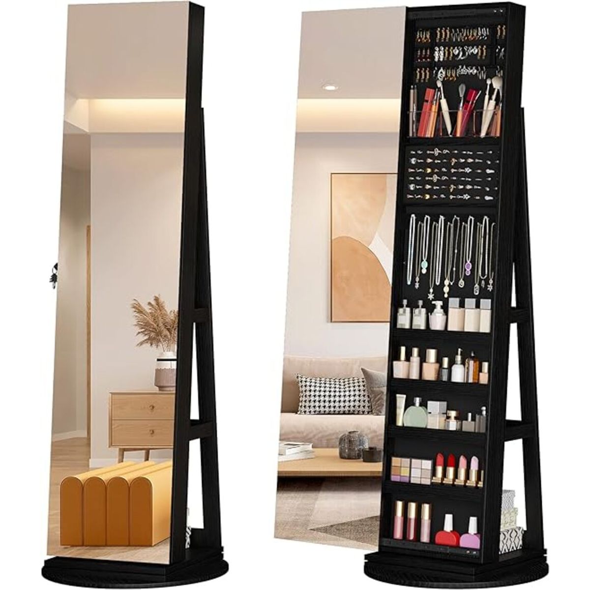 TU MESITA - ESPEJO GIRATORIO CON ORGANIZADOR DE JOYAS SAKIA NEGRO TU MESITA