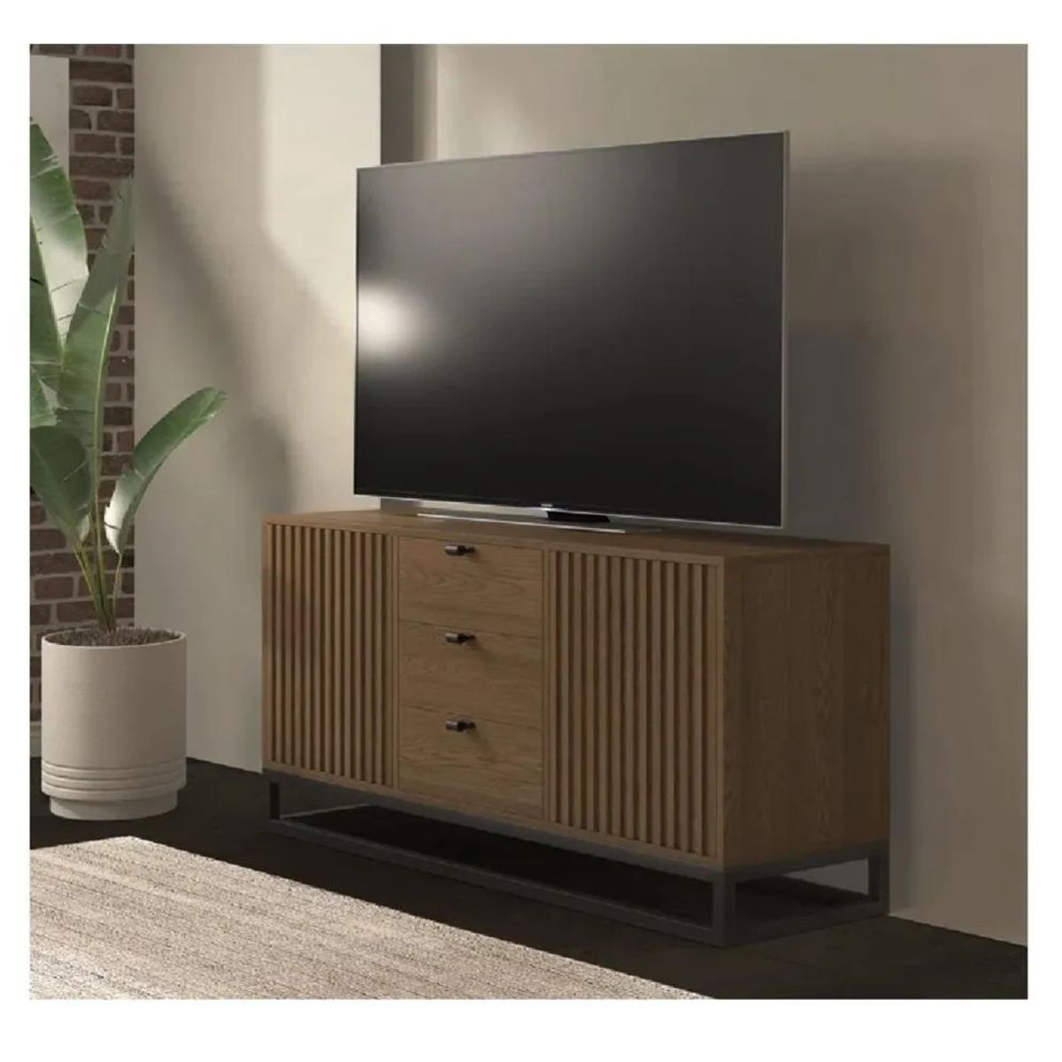 TU MESITA - Mesa Clásica TV TU MESITA Jimmy Base Metal Marrón 2 puertas 2 cajones