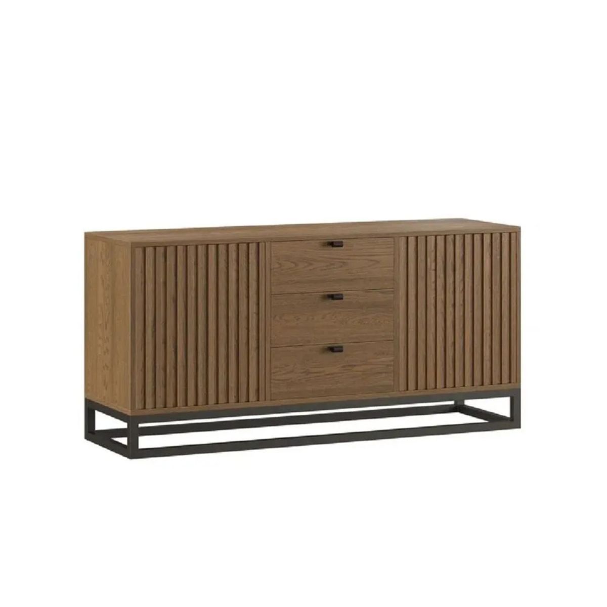 TU MESITA - Mesa Clásica TV TU MESITA Jimmy Base Metal Marrón 2 puertas 2 cajones