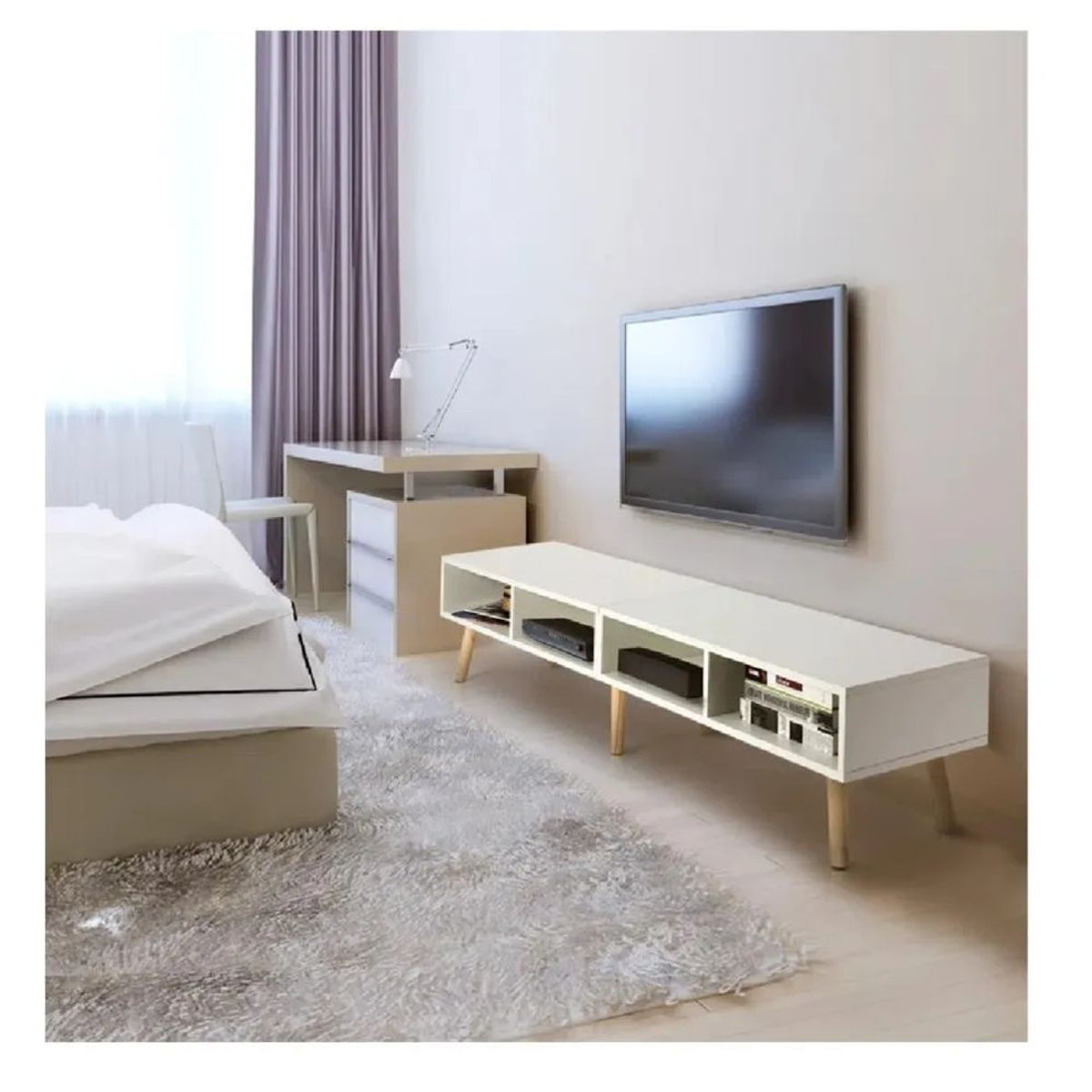 TU MESITA - Mesa de TV 65 Clásica TU MESITA Majer Melamina 18mm color Blanco