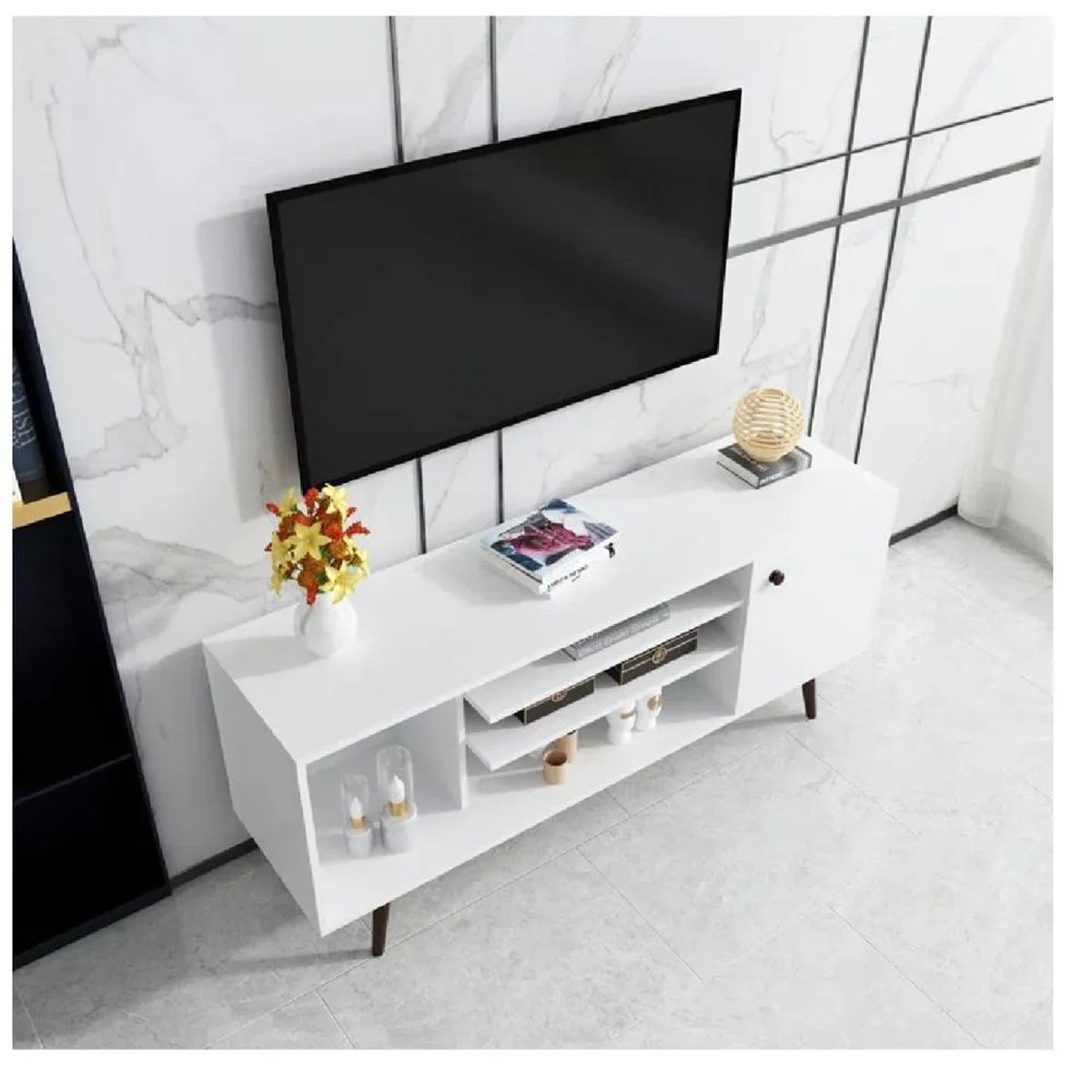 TU MESITA - Mesa de TV Clásica 55 TU MESITA Melamina 18mm color Blanco 1 puerta