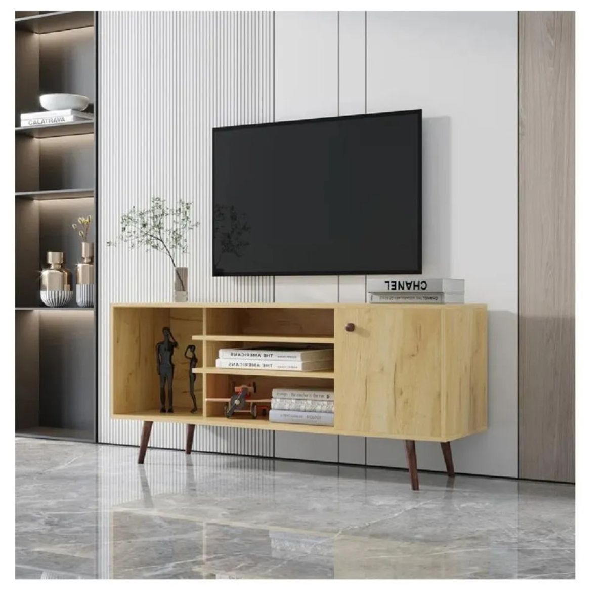 TU MESITA - Mesa de TV Clásica 55 TU MESITA Melamina 18mm color Duna 1 puerta
