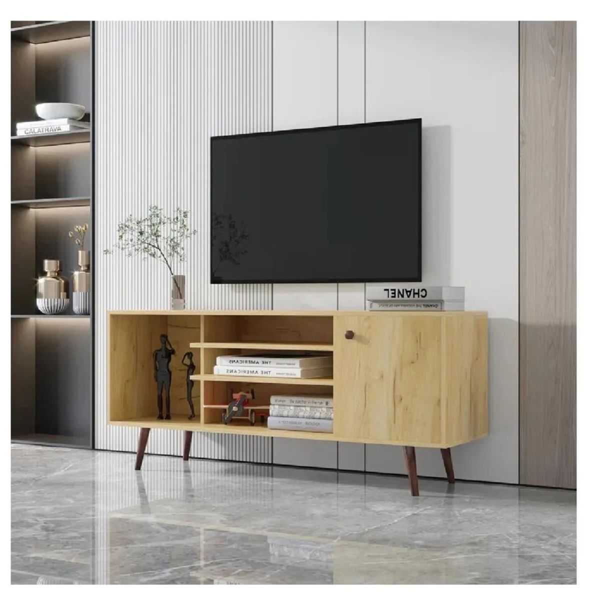 TU MESITA - Mesa de TV Clásica 55 TU MESITA Melamina 18mm color Duna 1 puerta