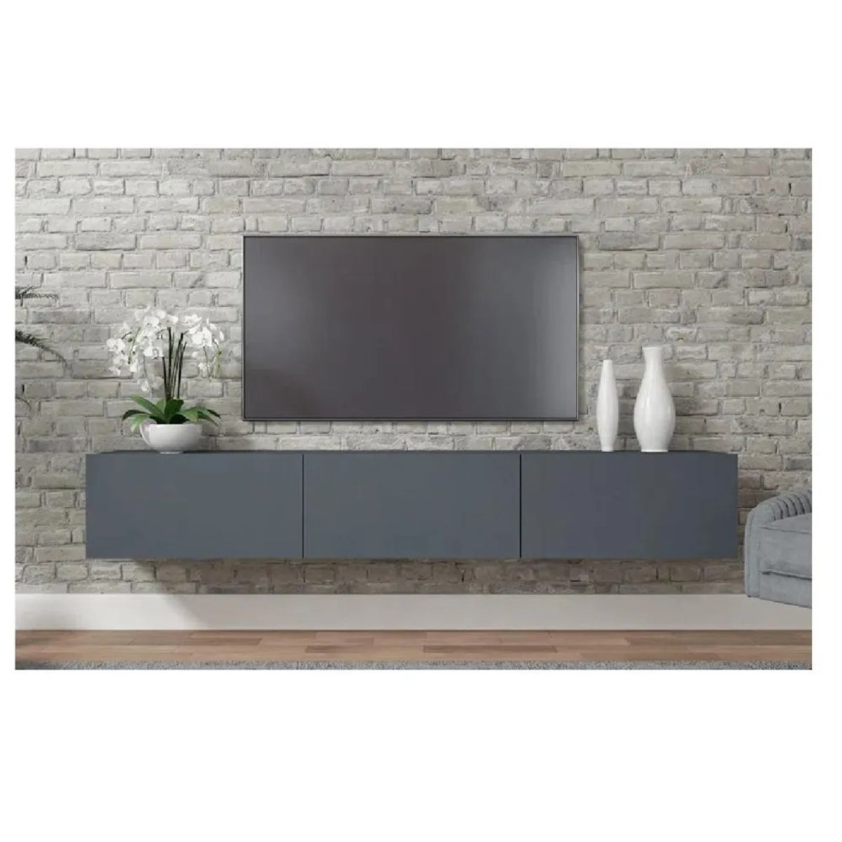 TU MESITA - Mesa de TV Flotante 75 TU MESITA Sigrid color Gris oscuro 3 puertas