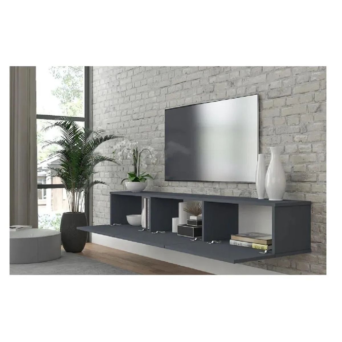 TU MESITA - Mesa de TV Flotante 75 TU MESITA Sigrid color Gris oscuro 3 puertas