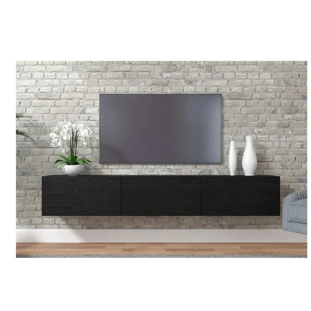 TU MESITA - Mesa de TV Flotante 75 TU MESITA Sigrid color Negro 3 puertas