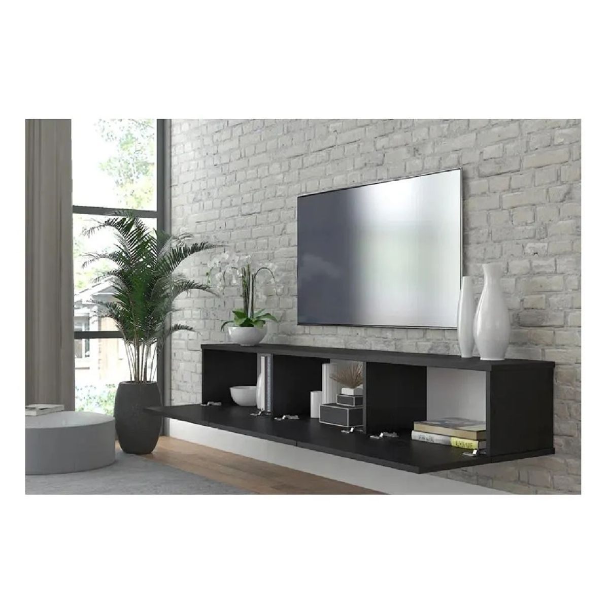 TU MESITA - Mesa de TV Flotante 75 TU MESITA Sigrid color Negro 3 puertas