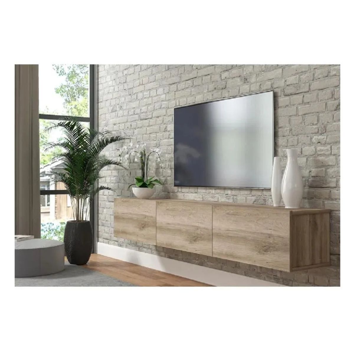 TU MESITA - Mesa de TV Flotante 75 TU MESITA Sigrid color Roble 3 puertas