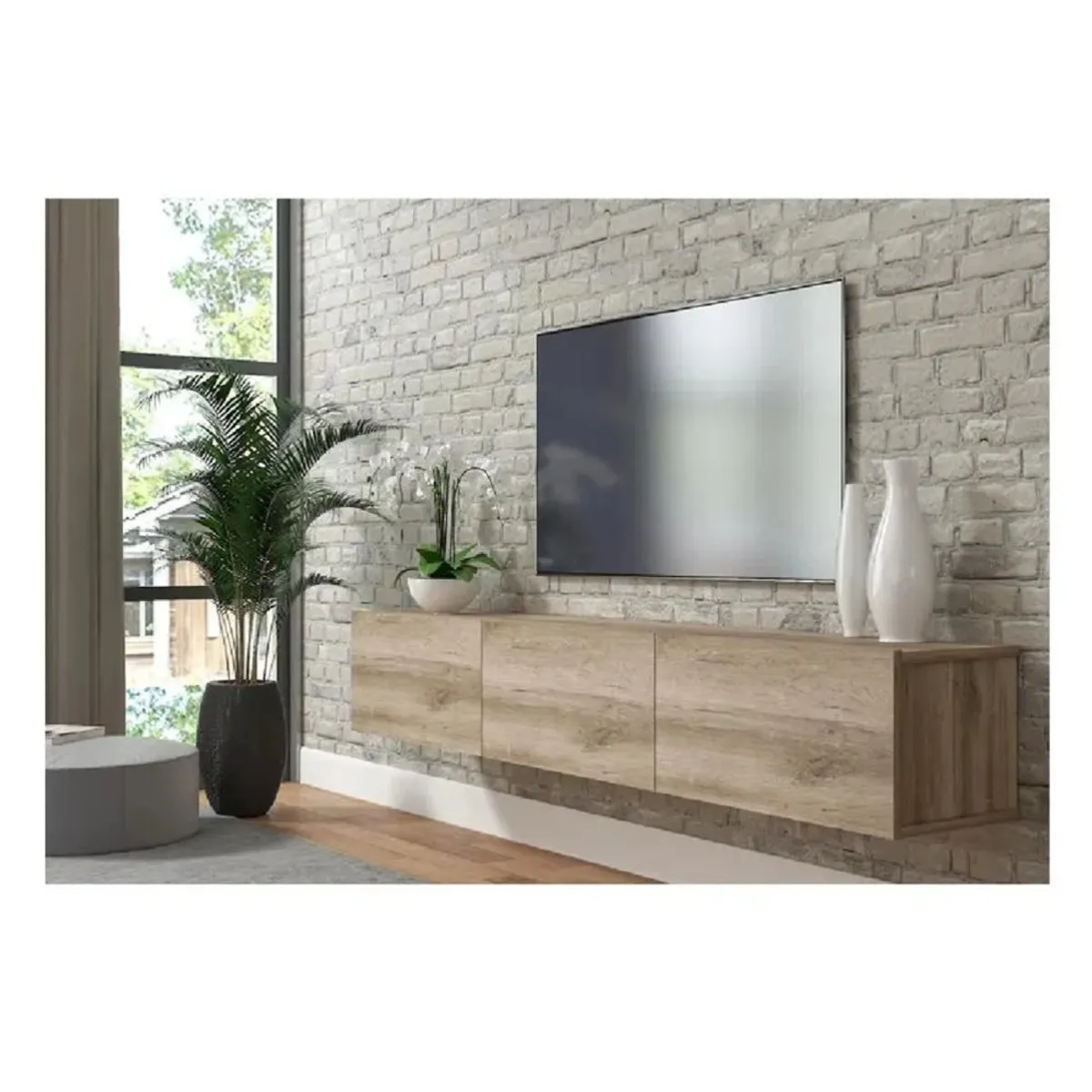 TU MESITA - Mesa de TV Flotante 75 TU MESITA Sigrid color Roble 3 puertas