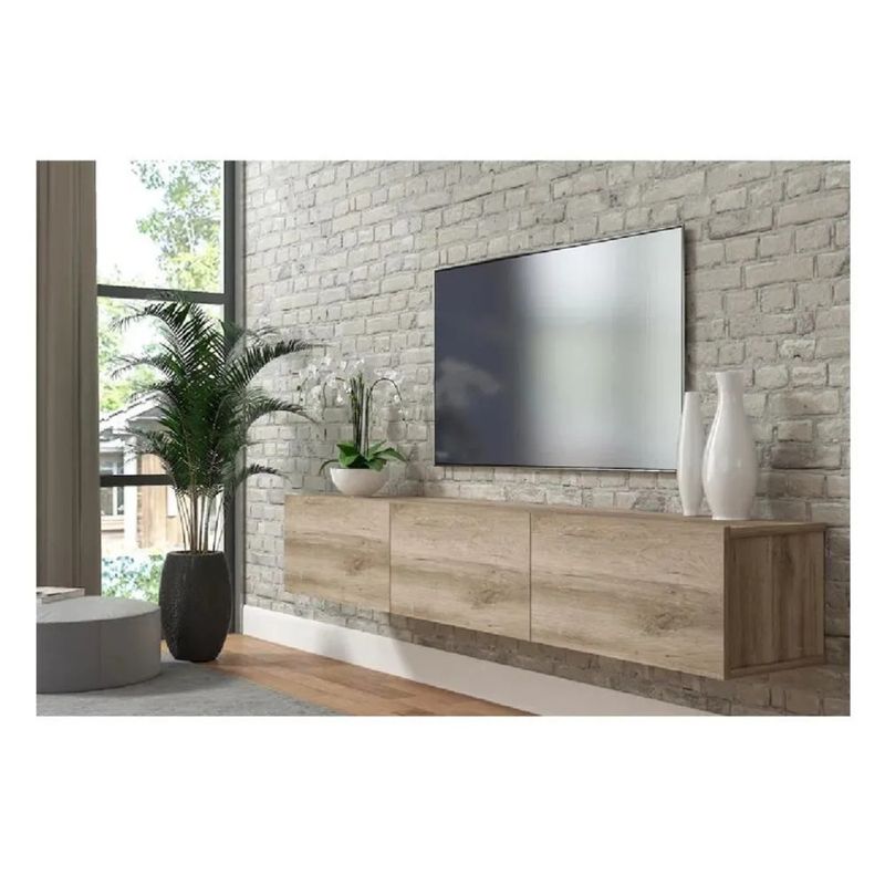 TU MESITA - Mesa de TV Flotante 75 TU MESITA Sigrid color Roble 3 puertas