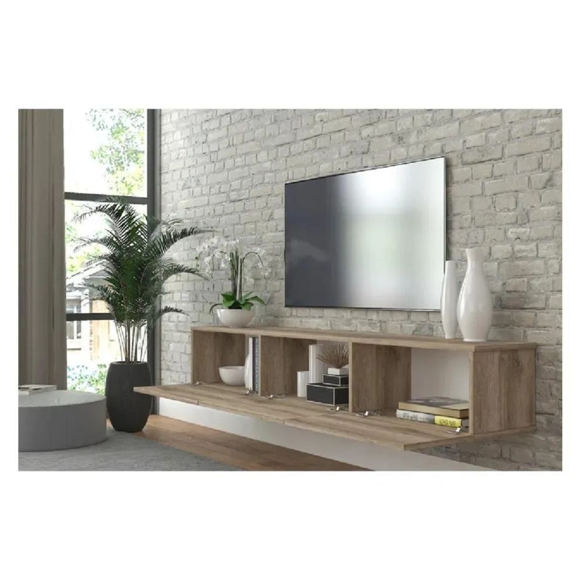 TU MESITA - Mesa de TV Flotante 75 TU MESITA Sigrid color Roble 3 puertas