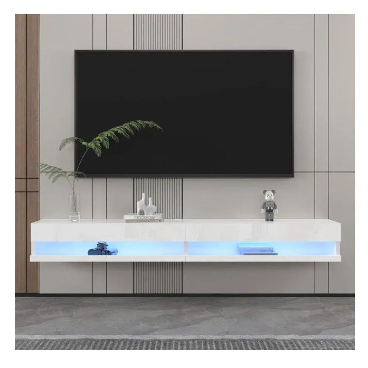 TU MESITA - Mesa de TV Flotante 77 TU MESITA Loria 2 puertas color Blanco LED