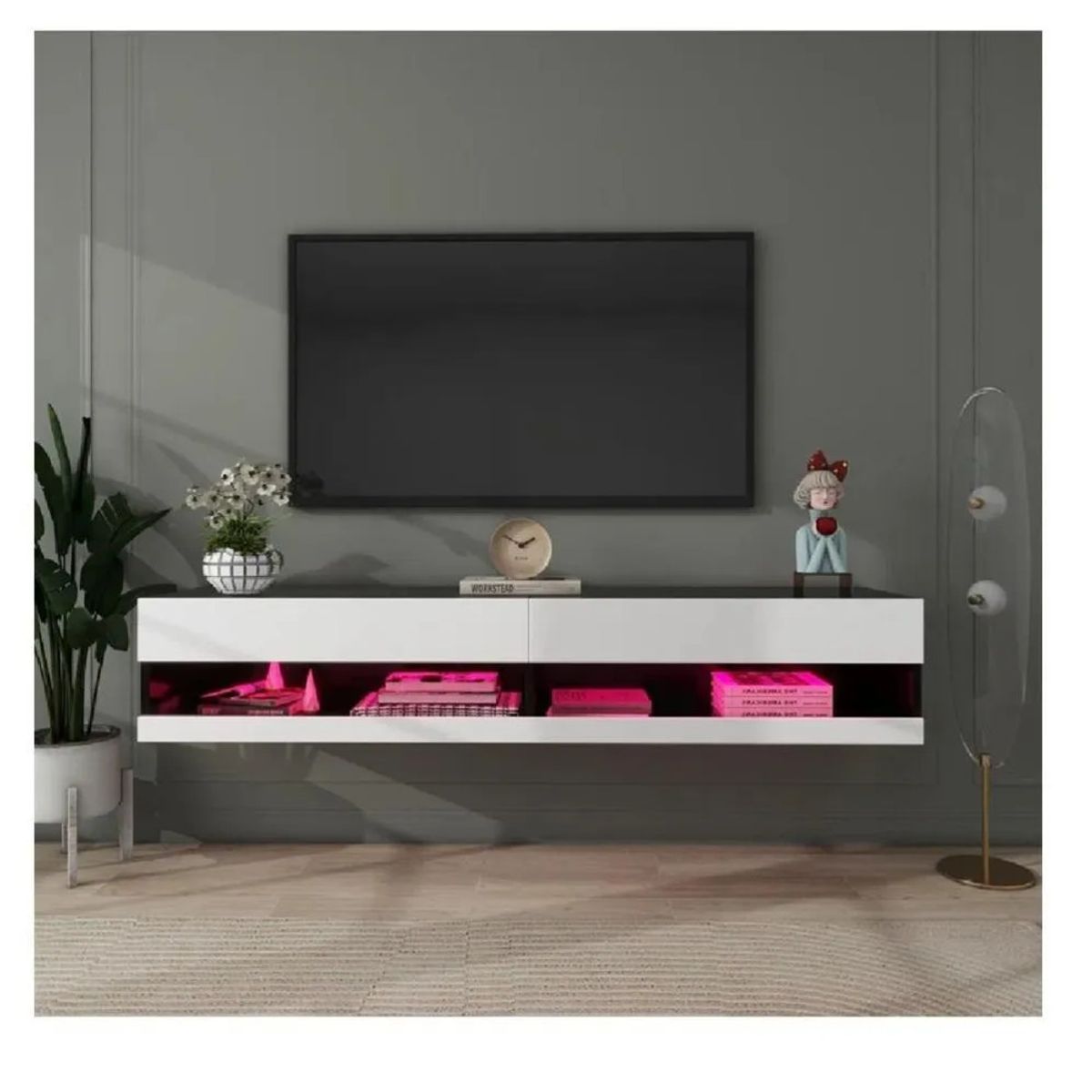 TU MESITA - Mesa de TV Flotante 77 TU MESITA Loria 2 puertas color BlancoNegro LED