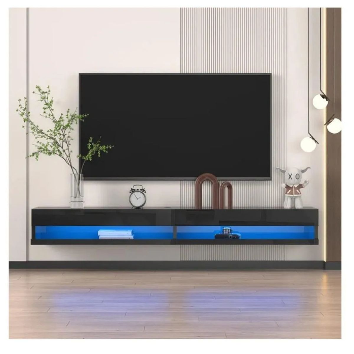 TU MESITA - Mesa de TV Flotante 77 TU MESITA Loria 2 puertas color Negro LED