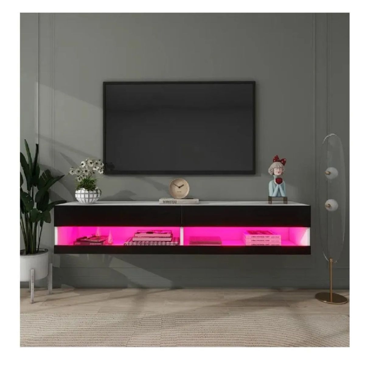 TU MESITA - Mesa de TV Flotante 77 TU MESITA Loria 2 puertas color NegroBlanco LED