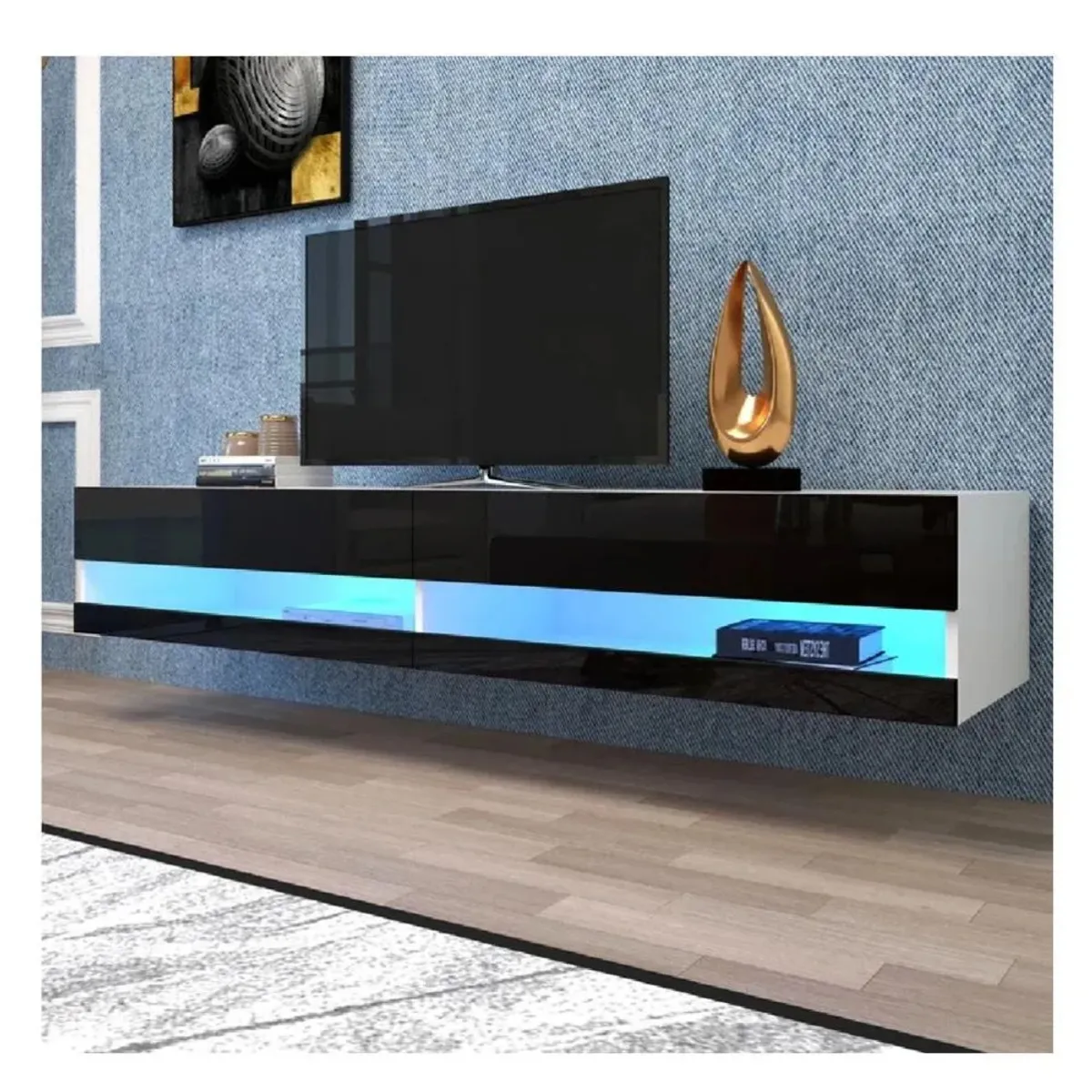 TU MESITA - Mesa de TV Flotante 77 TU MESITA Loria 2 puertas color NegroBlanco LED