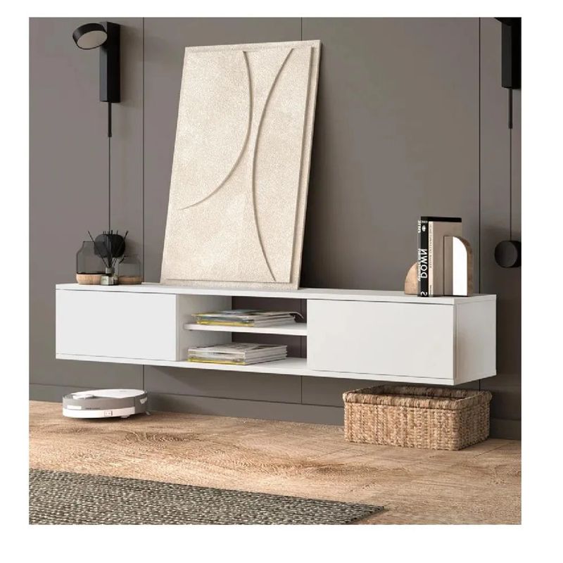 TU MESITA - Mesa de TV Flotante 80 Amauta TU MESITA 2 puertas Blanco