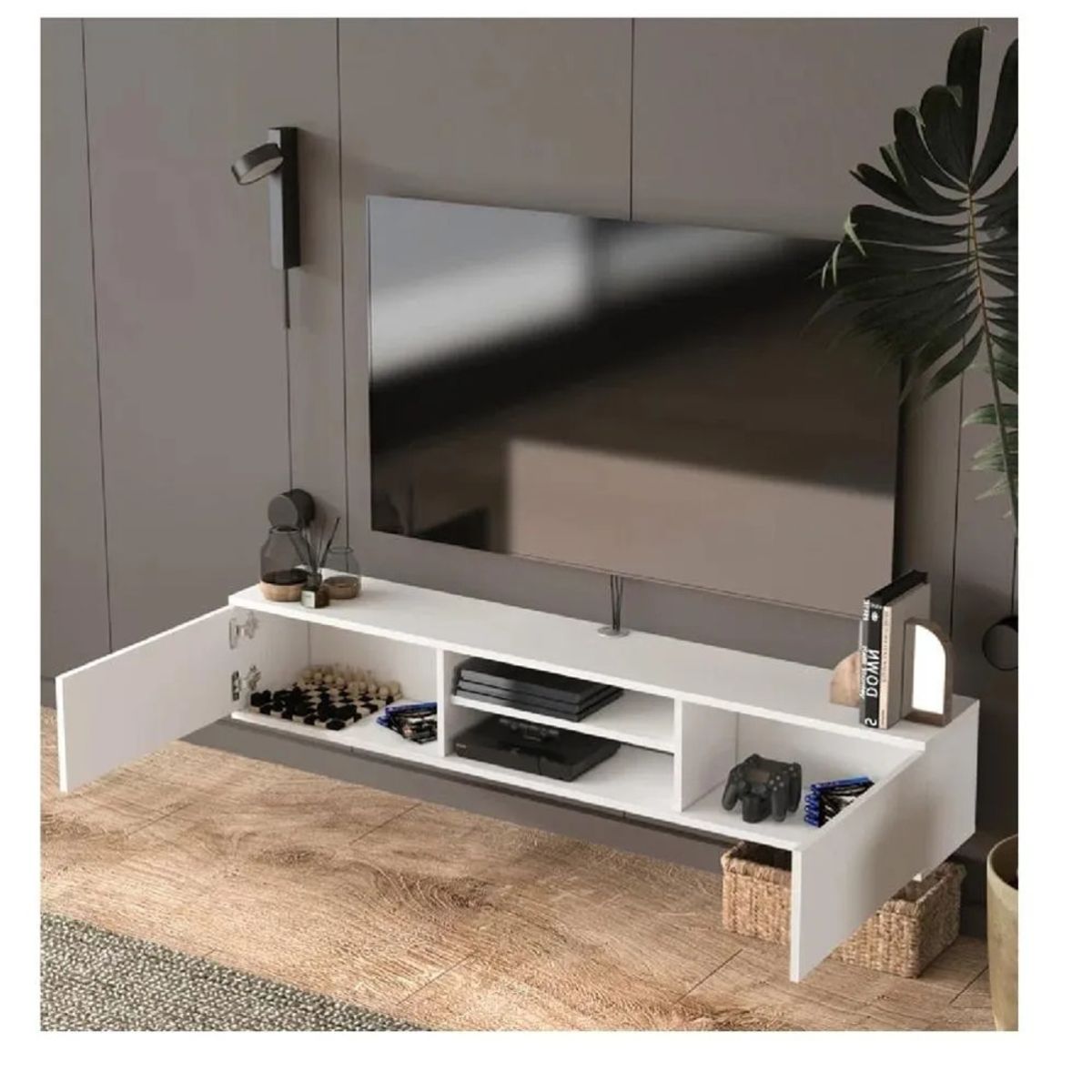 TU MESITA - Mesa de TV Flotante 80 Amauta TU MESITA 2 puertas Blanco