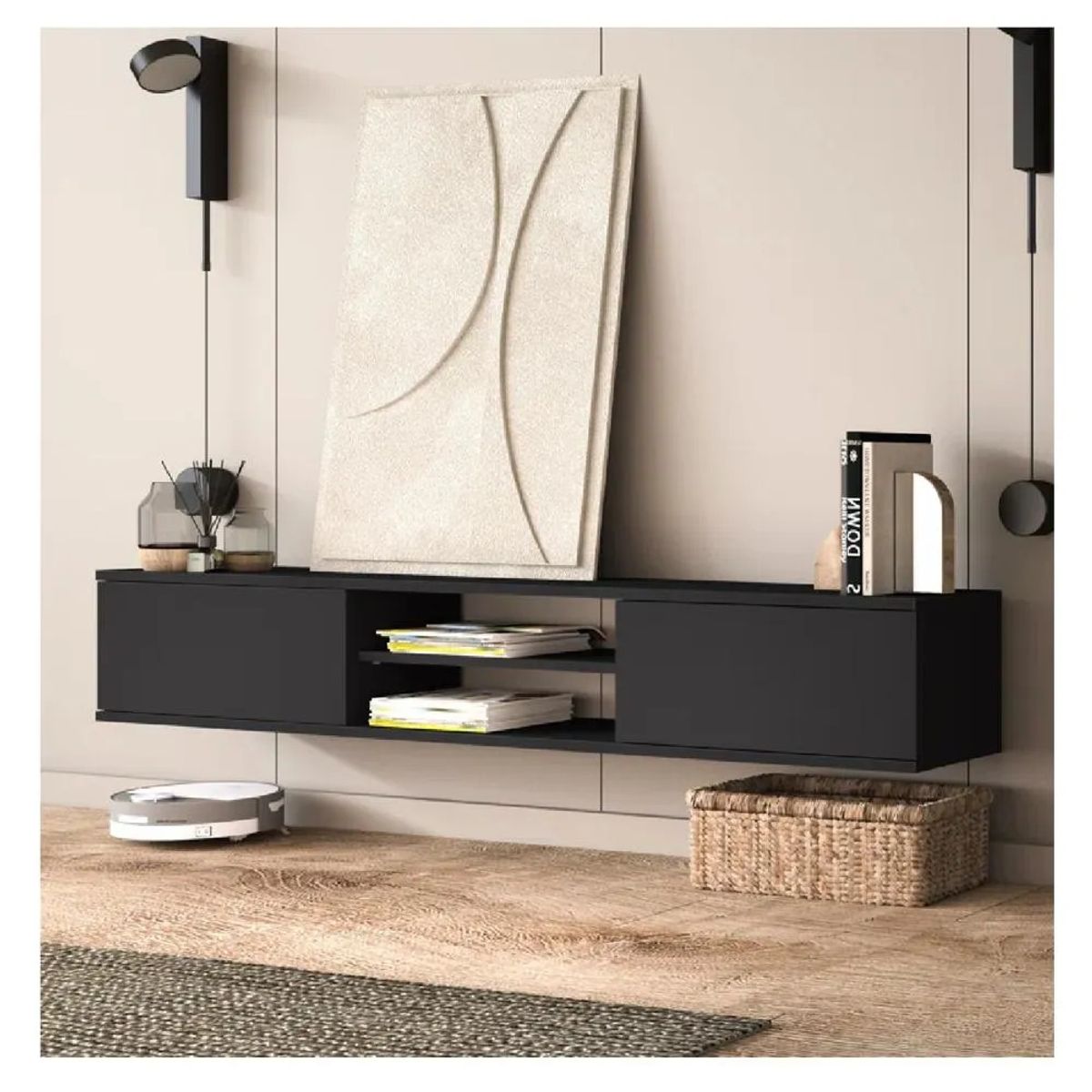 TU MESITA - Mesa de TV Flotante 80 Amauta TU MESITA 2 puertas Gris Oscuro