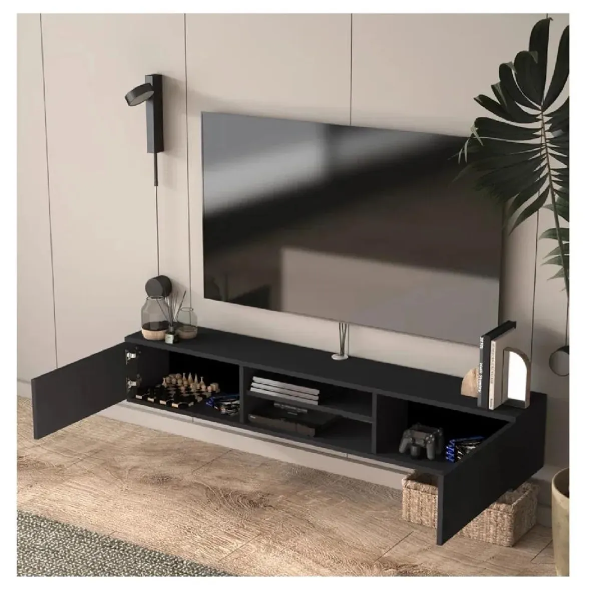 TU MESITA - Mesa de TV Flotante 80 Amauta TU MESITA 2 puertas Gris Oscuro